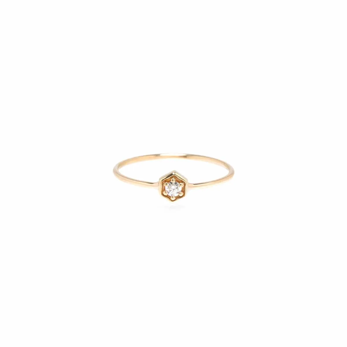 14k Gold Diamond Hexagon Ring