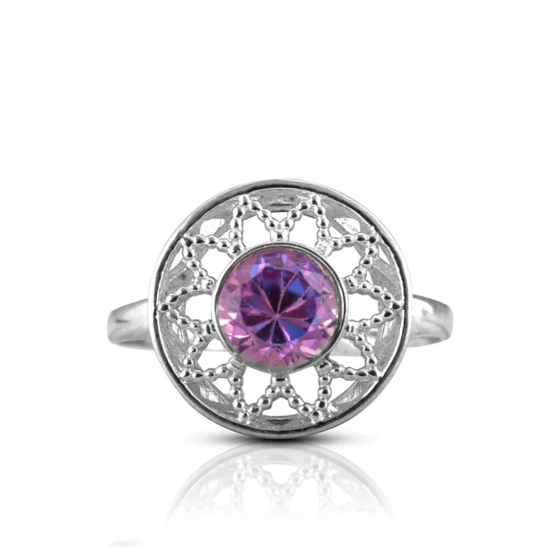 14K White Gold Round Purple Amethyst 6mm Ring