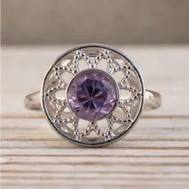 14K White Gold Round Purple Amethyst 6mm Ring