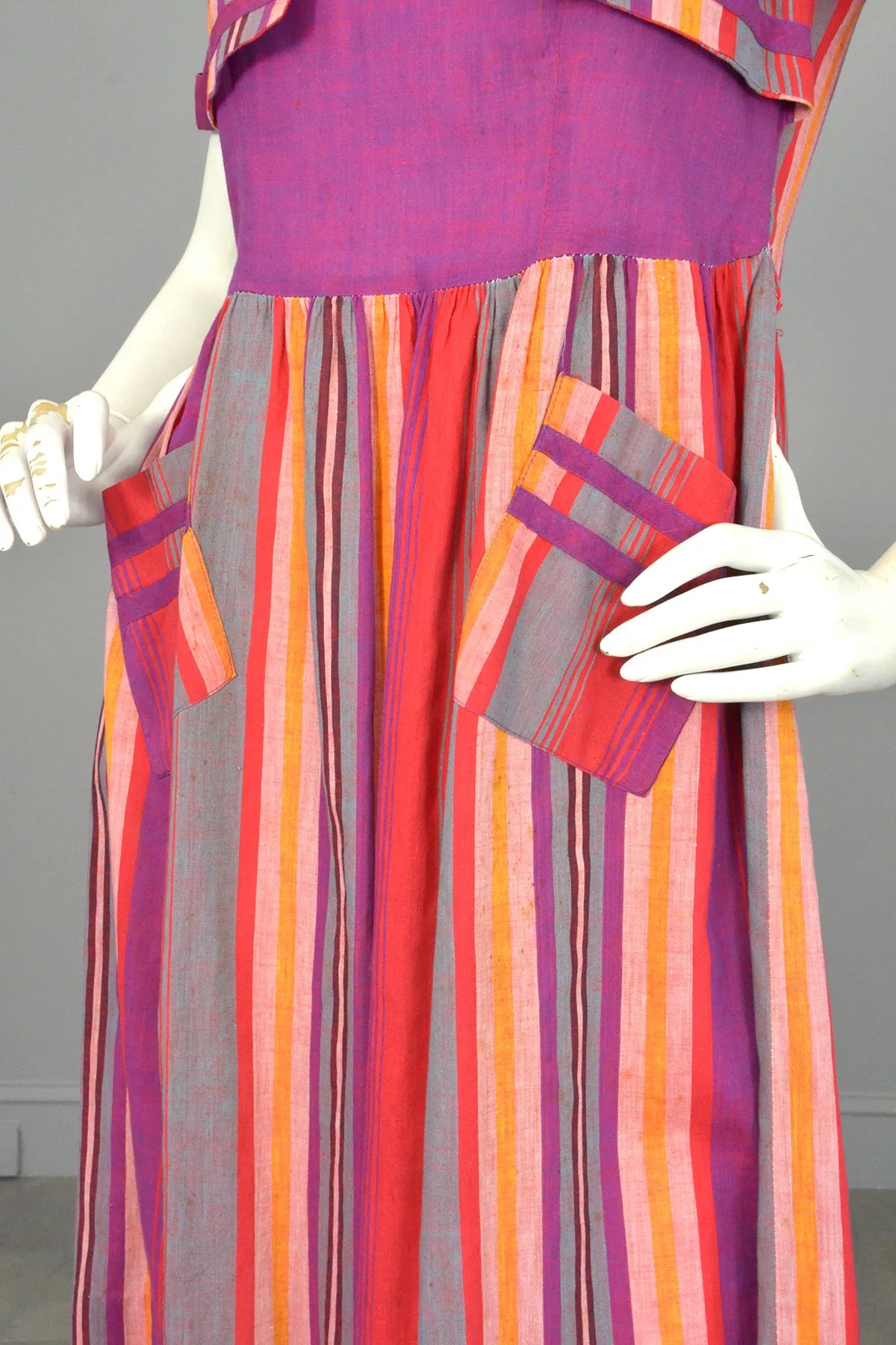 1930s 1940s Purple Red Carnival Striped Dress w Pockets | TLC As-Is