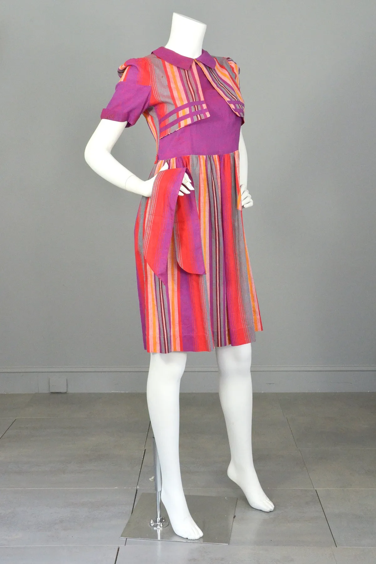 1930s 1940s Purple Red Carnival Striped Dress w Pockets | TLC As-Is