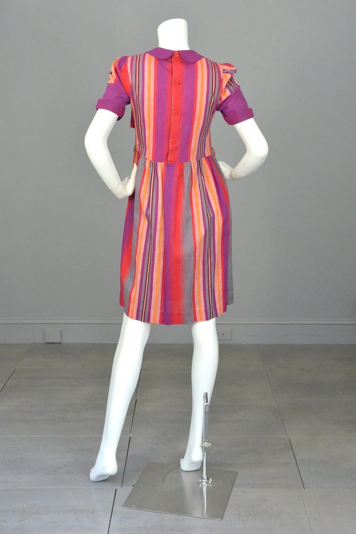 1930s 1940s Purple Red Carnival Striped Dress w Pockets | TLC As-Is