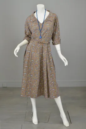 1940s early 50s Floral Paisley Novelty Print Dress | Vintage Working Girl Office Dress