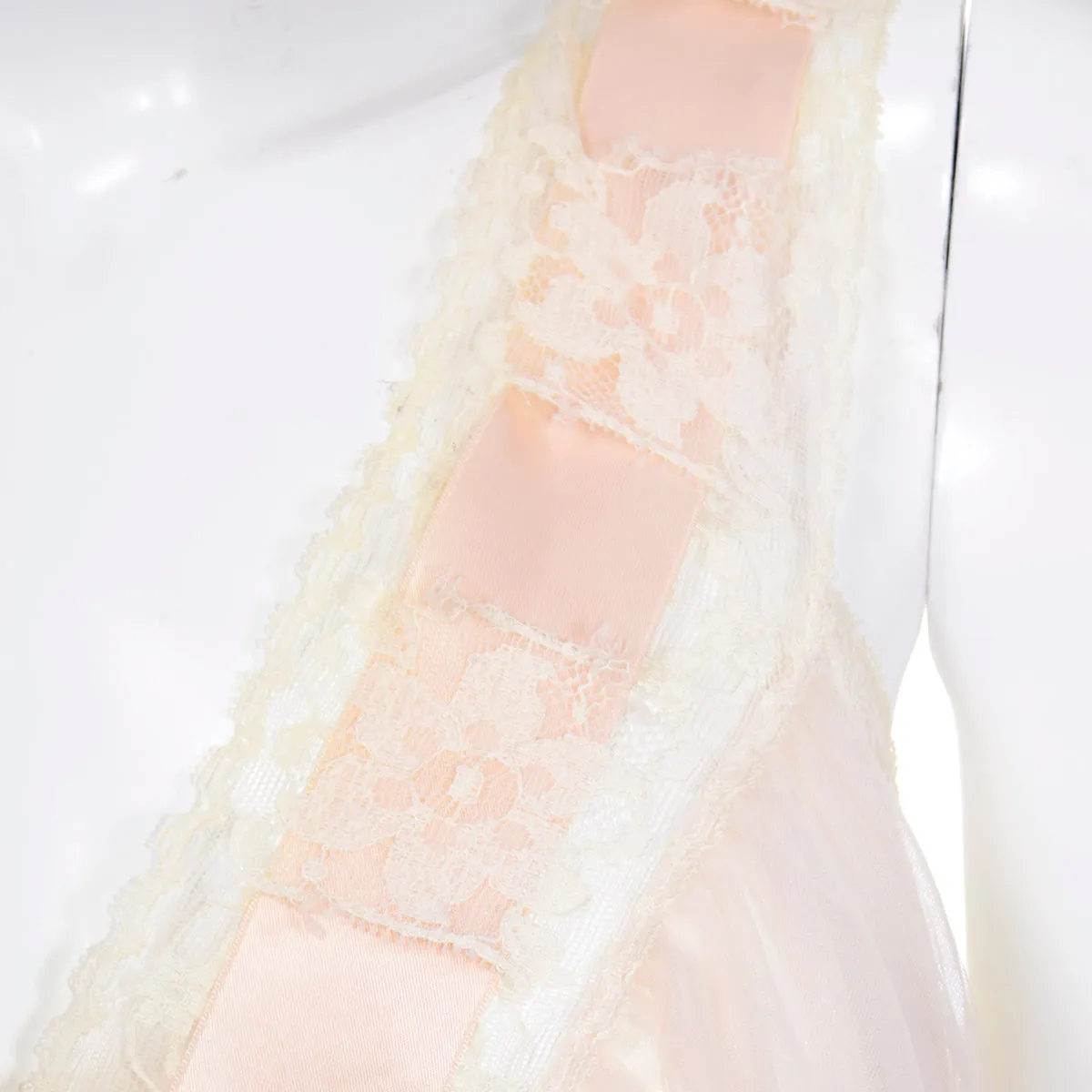 1960s Van Raalte Sheer Pale Pink Lace & Ribbon Vintage Nightgown