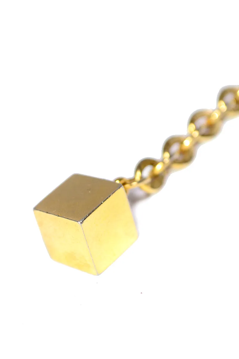 1970's Adjustable Gold Chain Link Belt or Necklace w/ Gold Cube