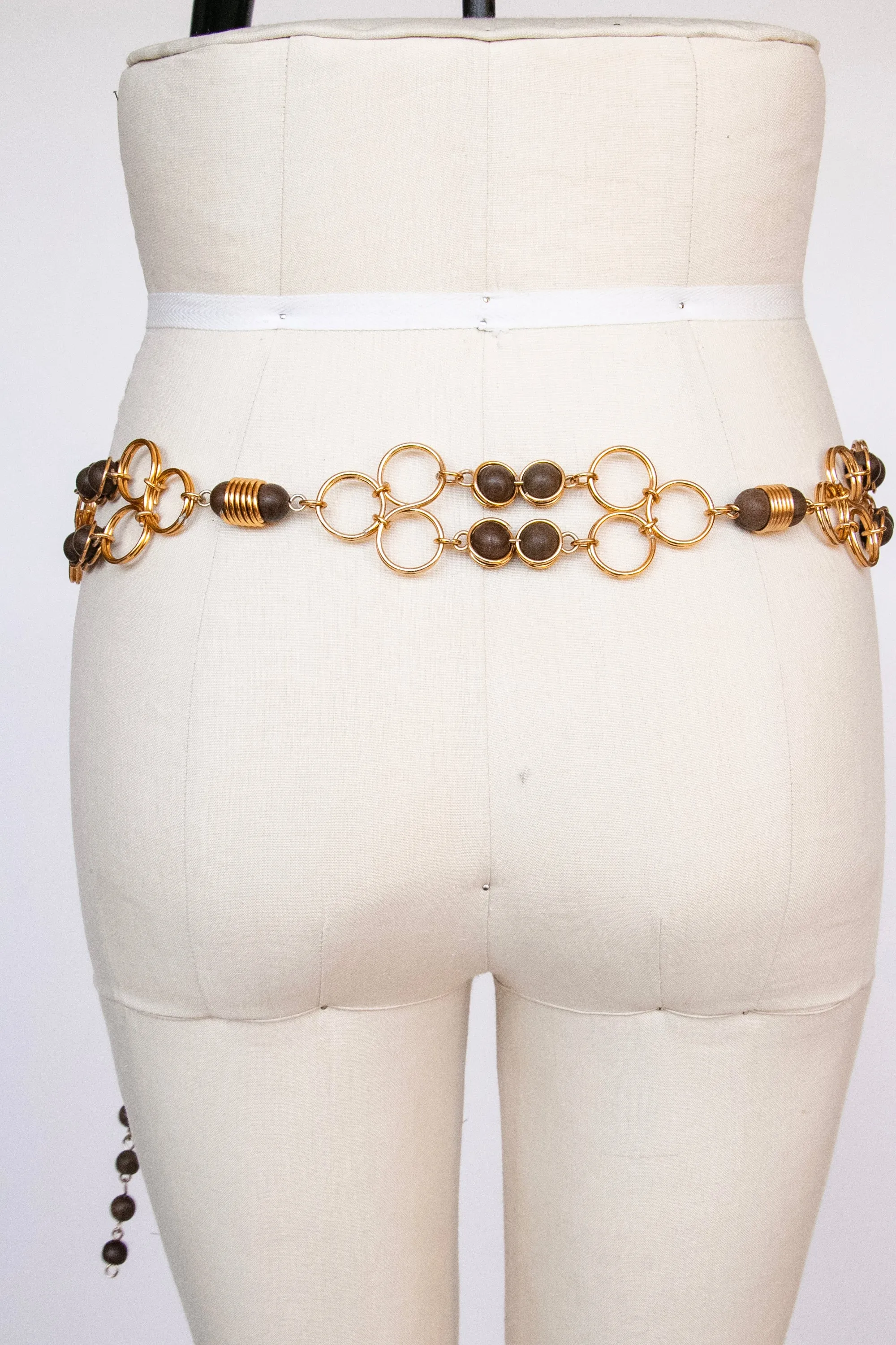 1970s Chain Belt Chain Gold Tone Beaded Costume Jewelry Accessory