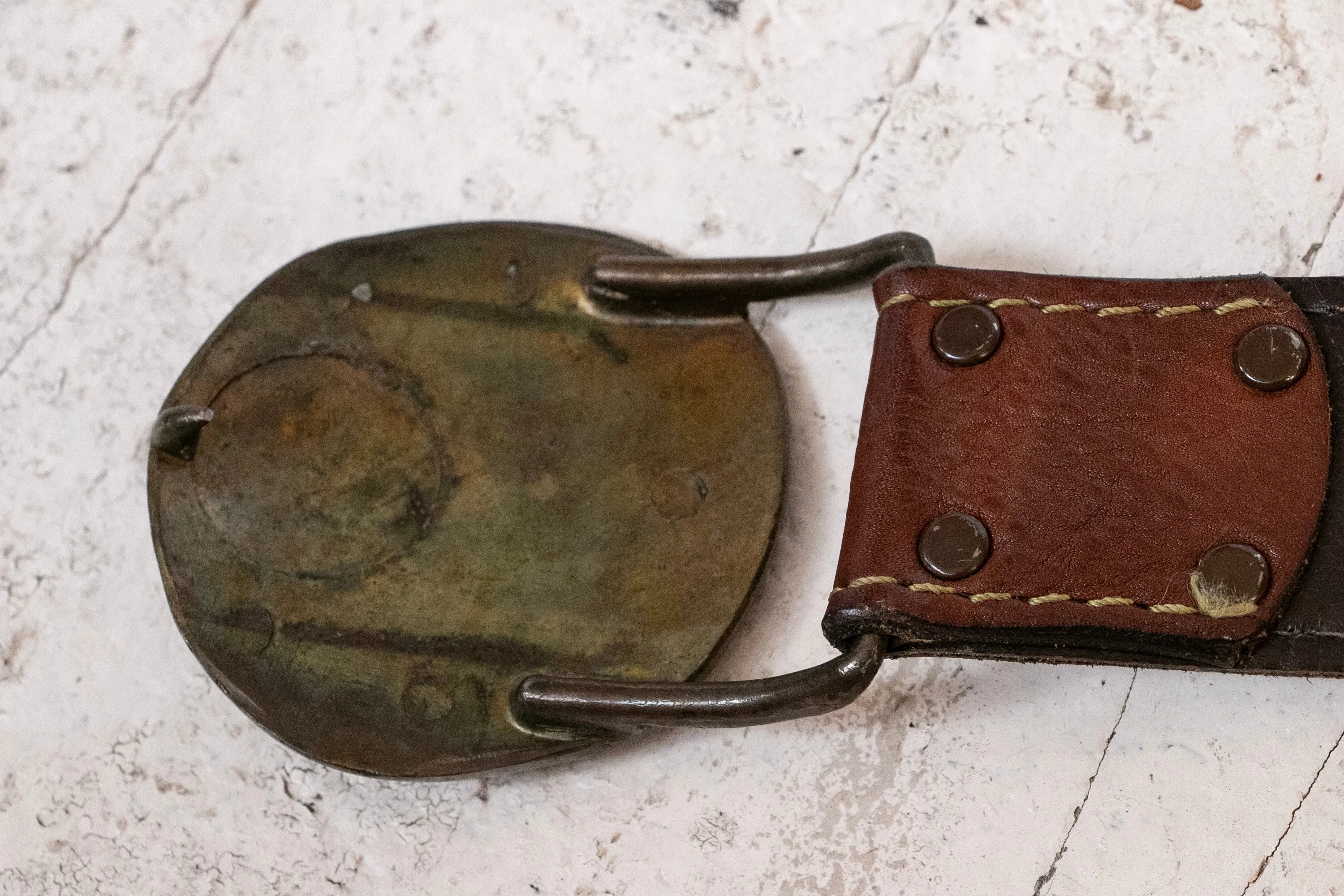 1970s Leather Belt Black Brass Buckle L