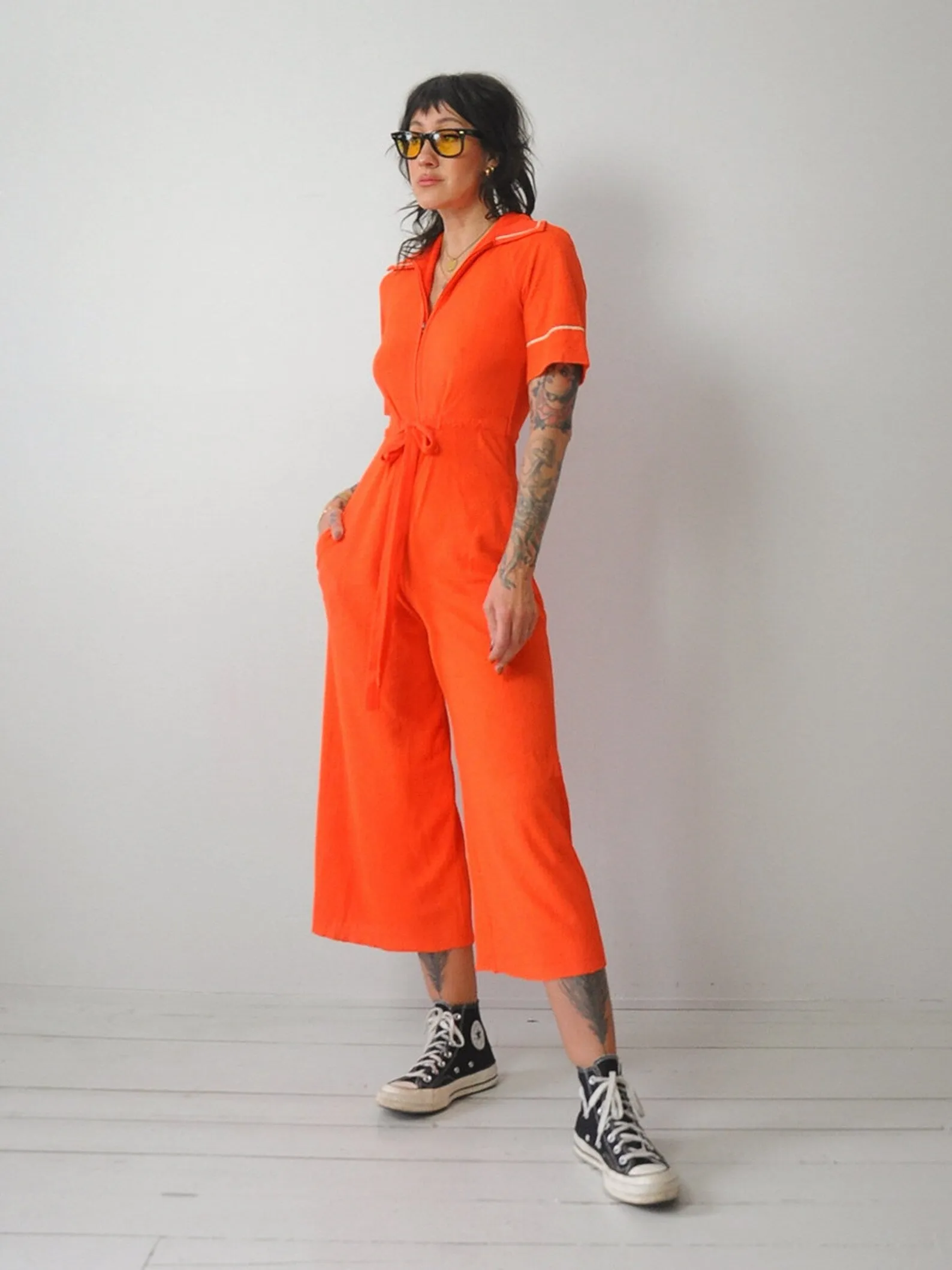 1970's Tangerine Terry Cloth Jumpsuit