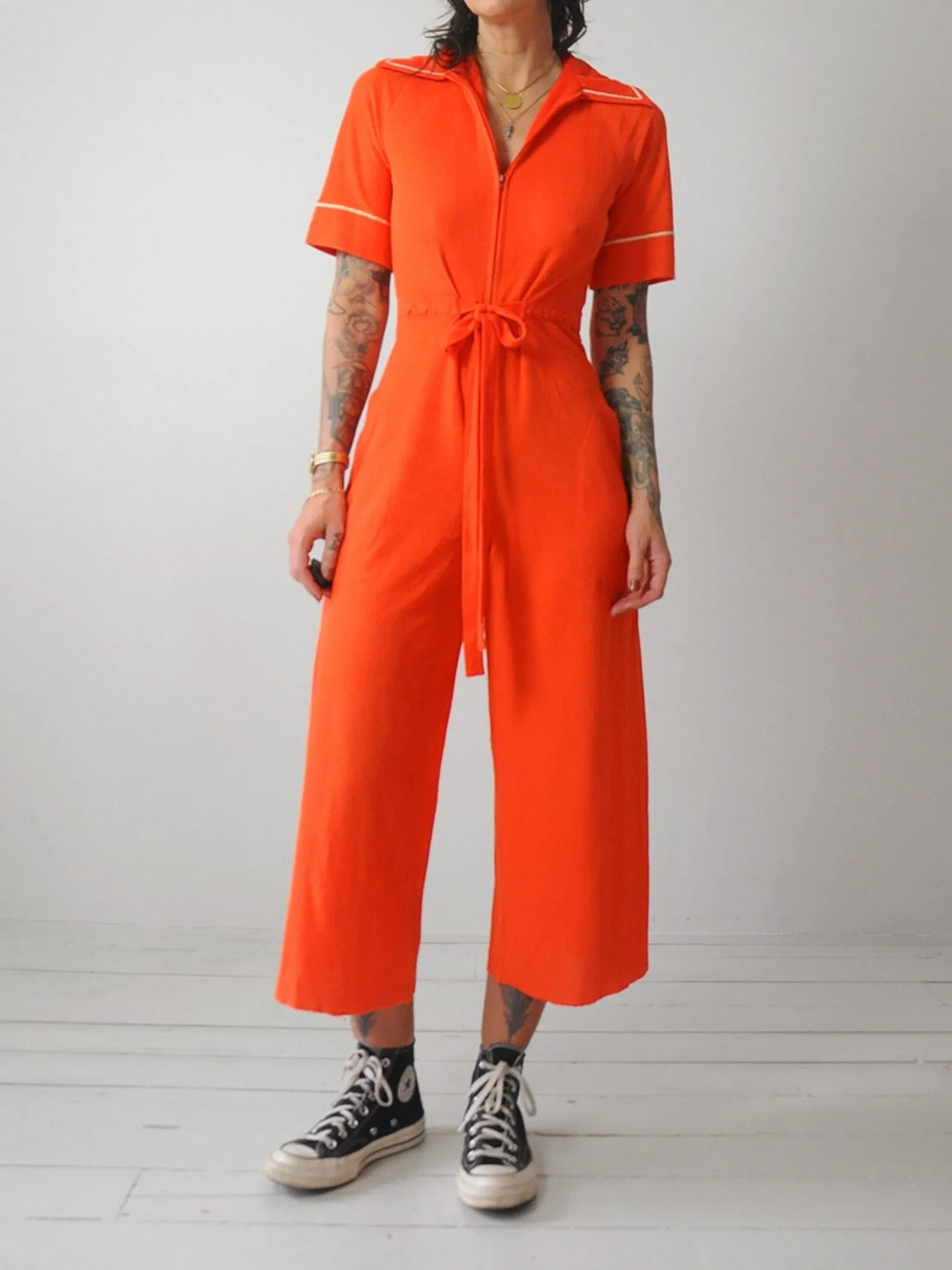 1970's Tangerine Terry Cloth Jumpsuit