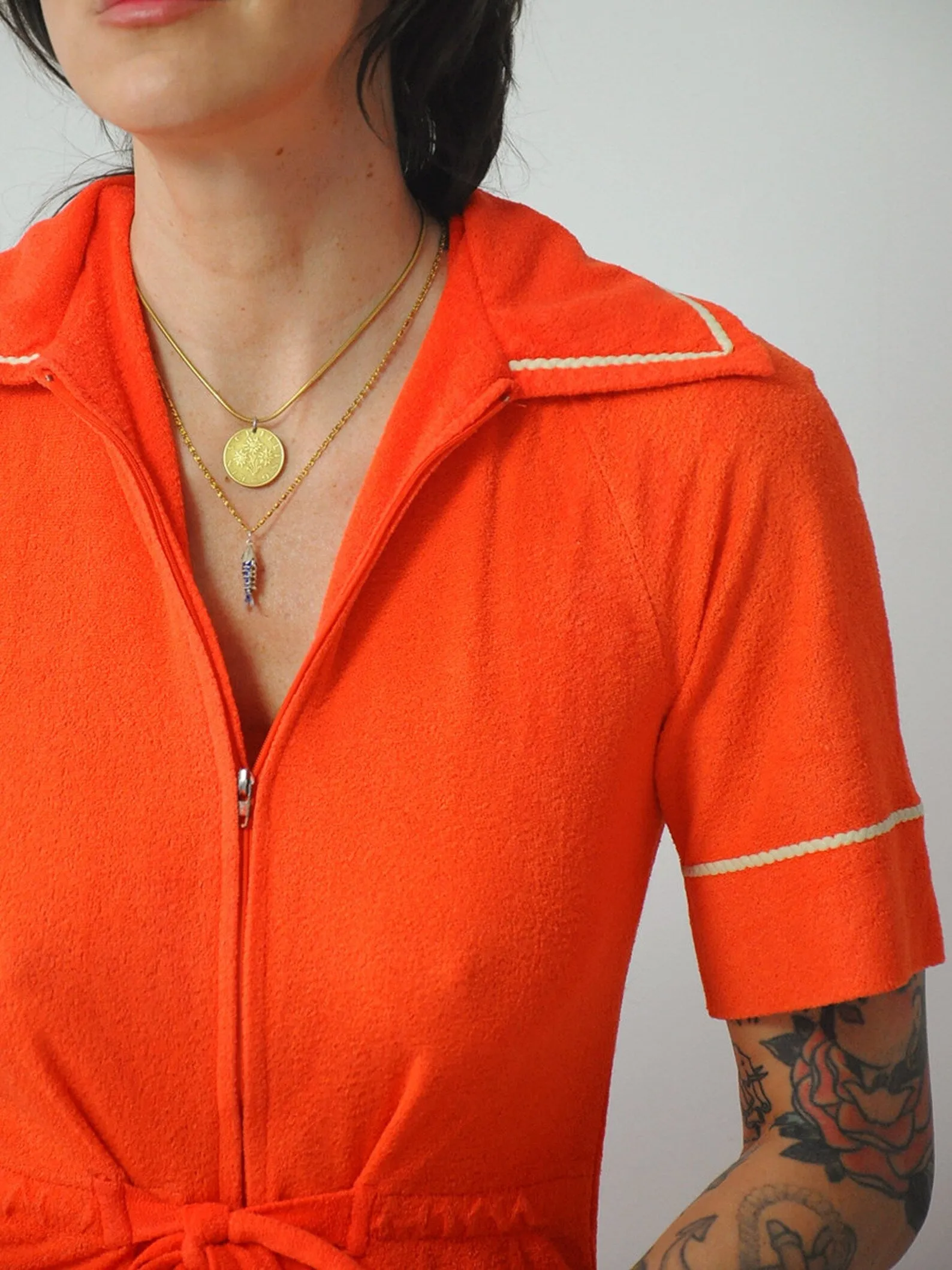 1970's Tangerine Terry Cloth Jumpsuit