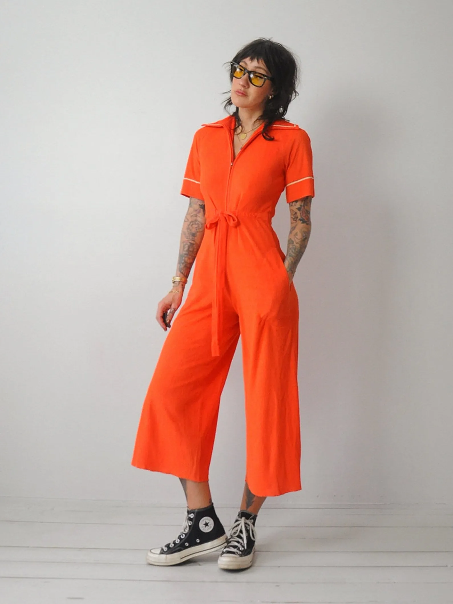 1970's Tangerine Terry Cloth Jumpsuit