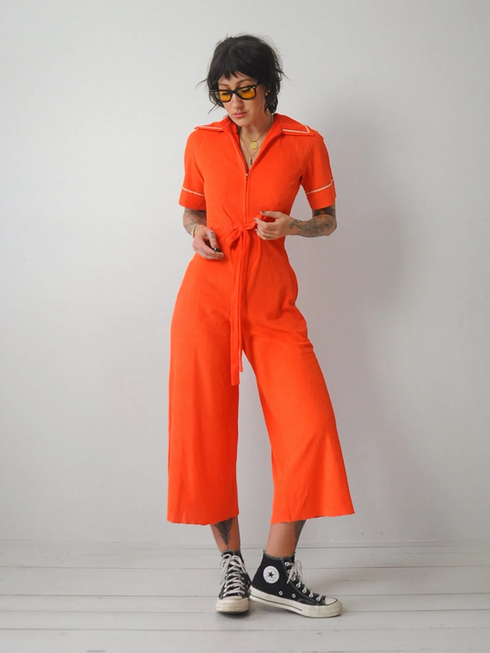 1970's Tangerine Terry Cloth Jumpsuit