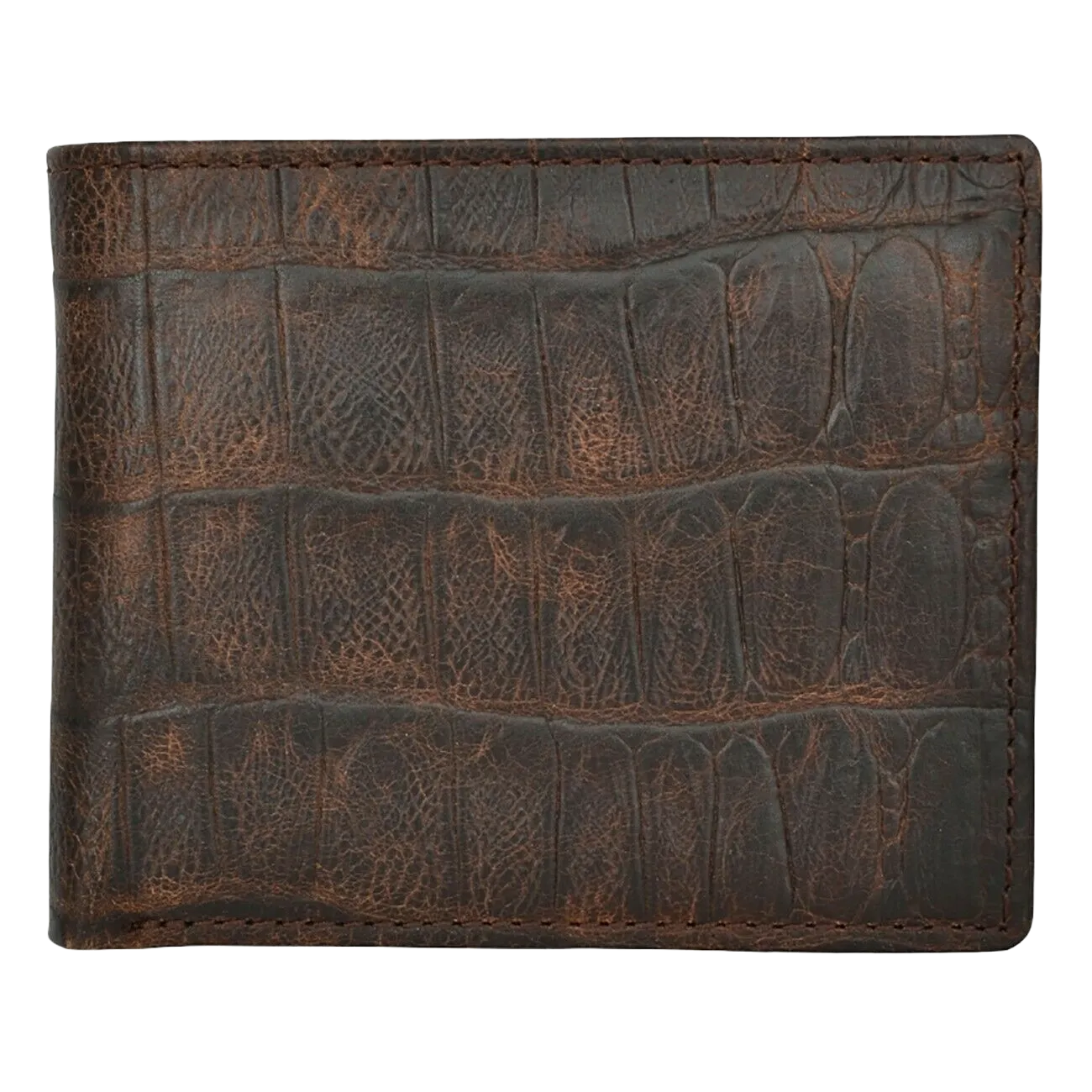 3D Belt Men's Brown Leather Gator Print Bi-Fold Wallet