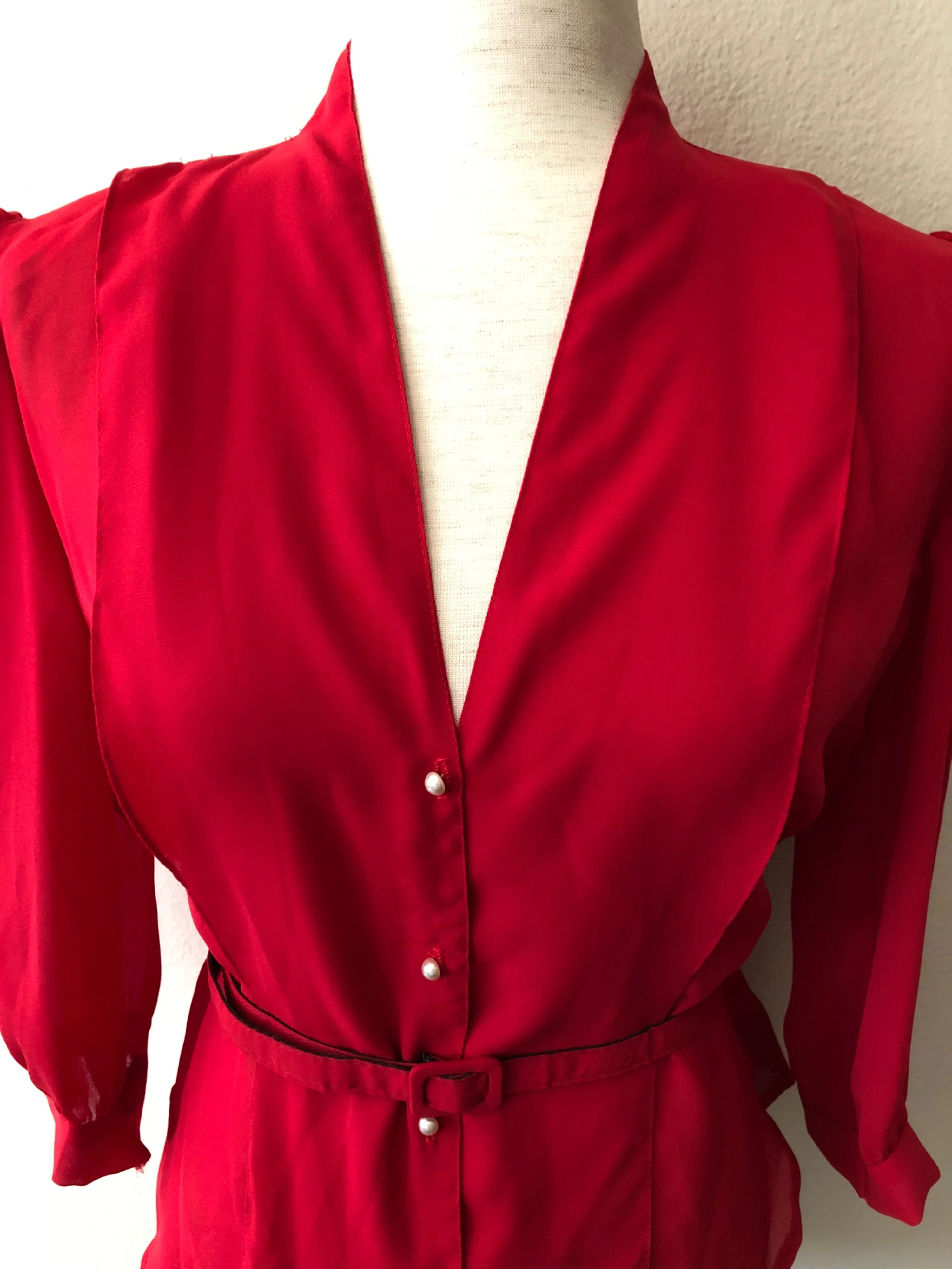 '80’s Sheer Peplum Blouse with Belt