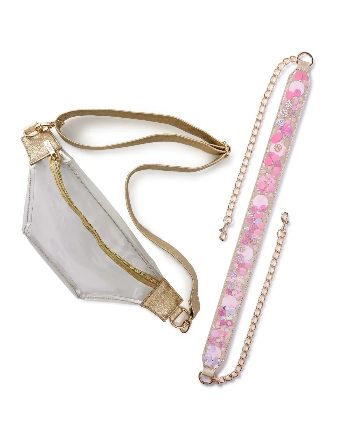 adjustable confetti strap and clear belt bag bundle