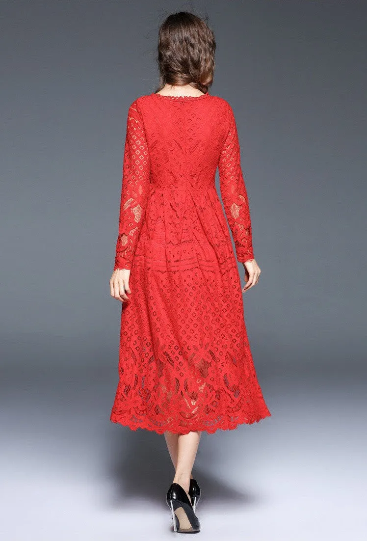 All-Over Lace Long Dress