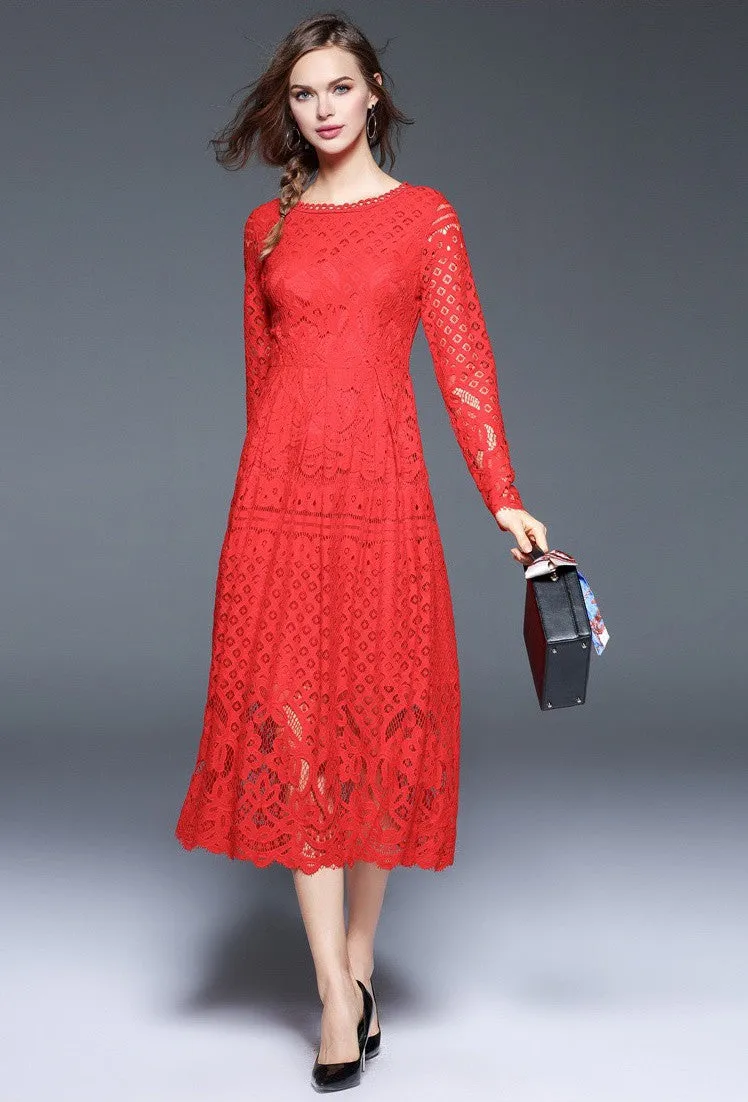 All-Over Lace Long Dress