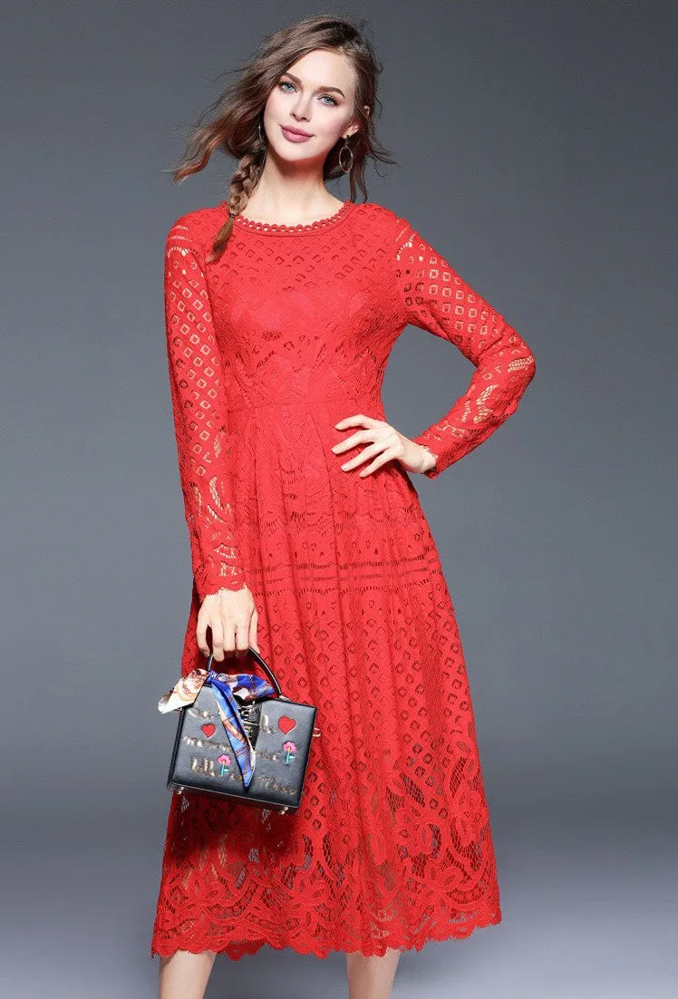 All-Over Lace Long Dress