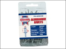 Aluminium Rivets - 4mm x 7mm Short (Pack of 100)