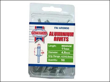 Aluminium Rivets - 5mm x 11mm (Pack 50)