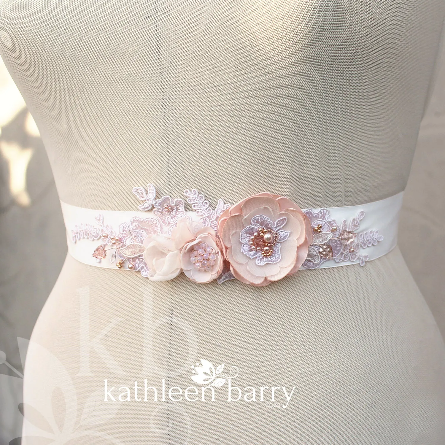 Amelia Wedding dress sash / belt - Blush pink / ivory cream / white - Color customization available