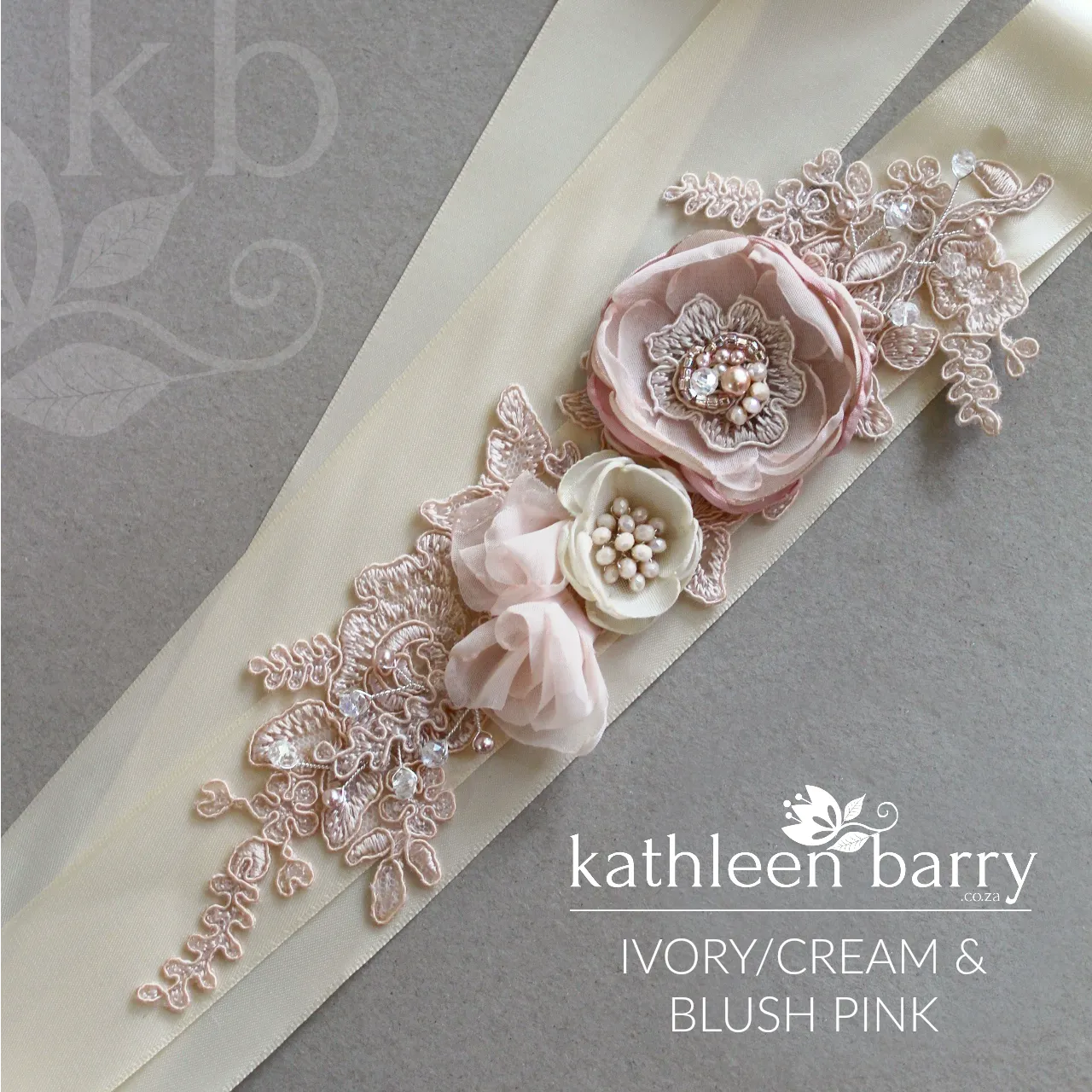 Amelia Wedding dress sash / belt - Blush pink / ivory cream / white - Color customization available