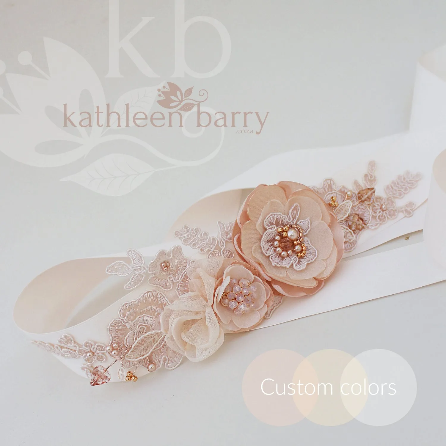 Amelia Wedding dress sash / belt - Blush pink / ivory cream / white - Color customization available