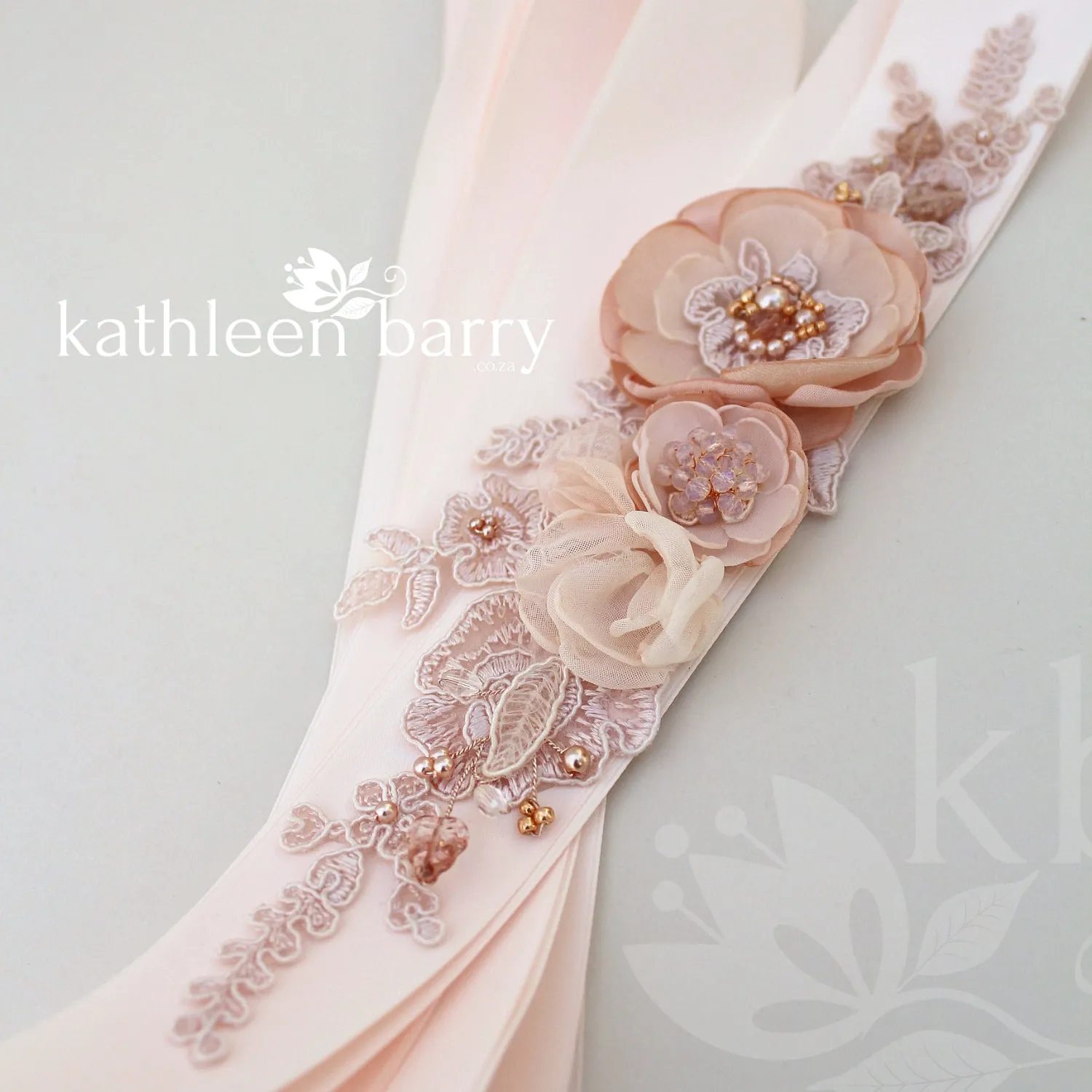 Amelia Wedding dress sash / belt - Blush pink / ivory cream / white - Color customization available