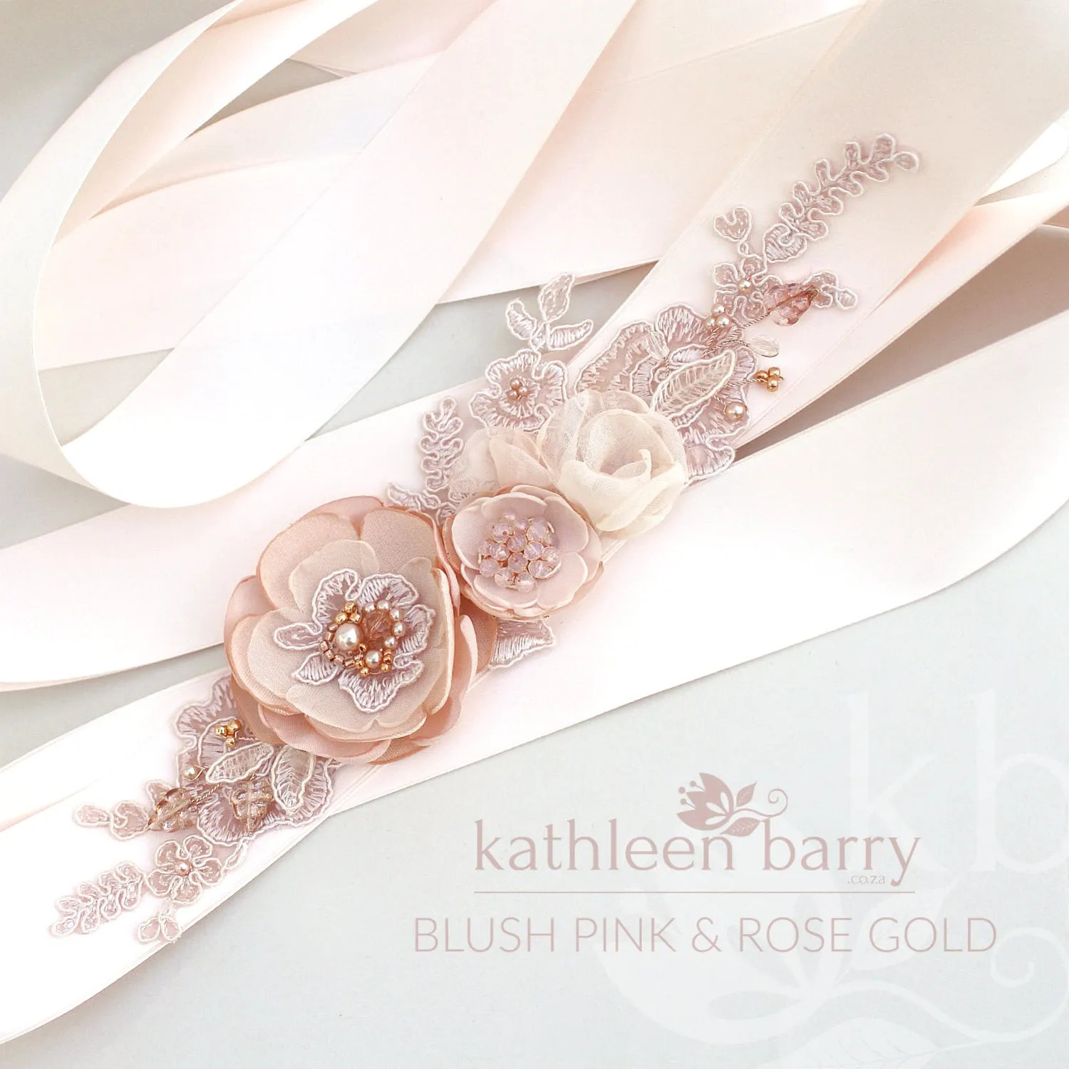 Amelia Wedding dress sash / belt - Blush pink / ivory cream / white - Color customization available