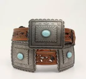 Ariat Women's Brown Belt with Rectangle Conchos with Turquoise Stones