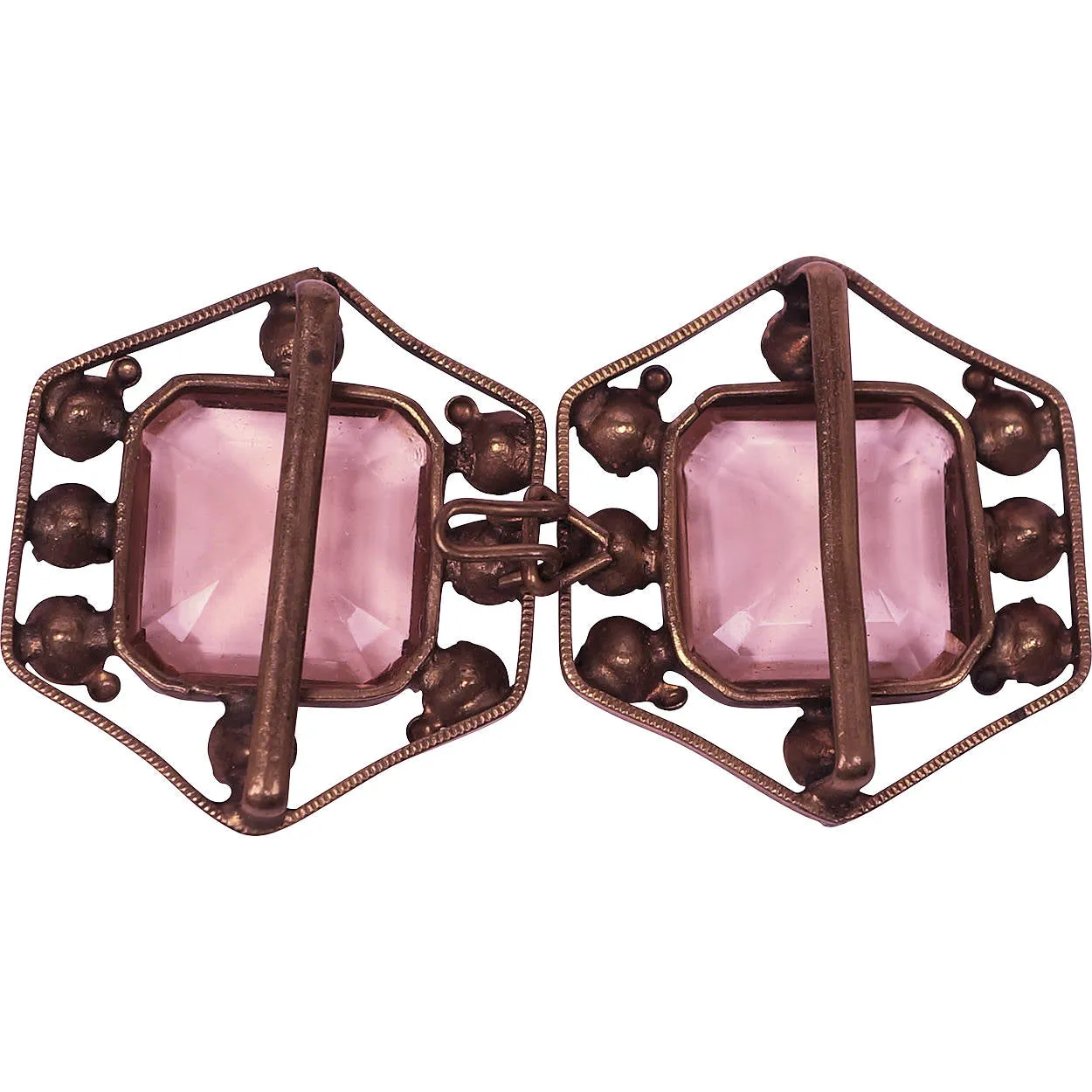 Art Deco Pink Stone Rhinestone Belt Buckle 1920s 30s