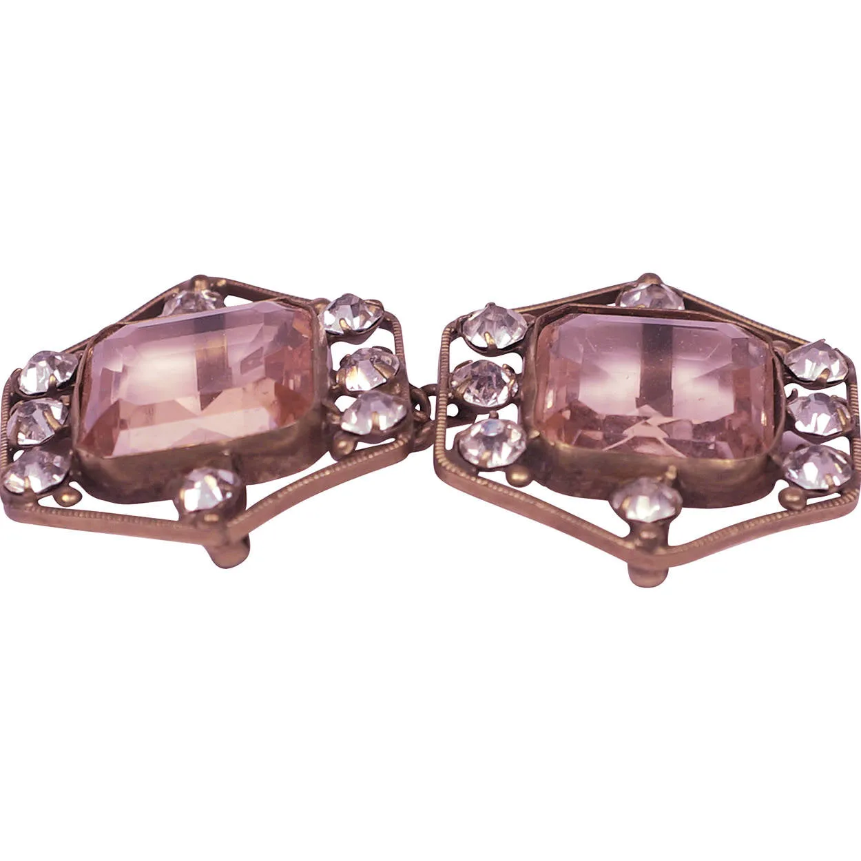 Art Deco Pink Stone Rhinestone Belt Buckle 1920s 30s