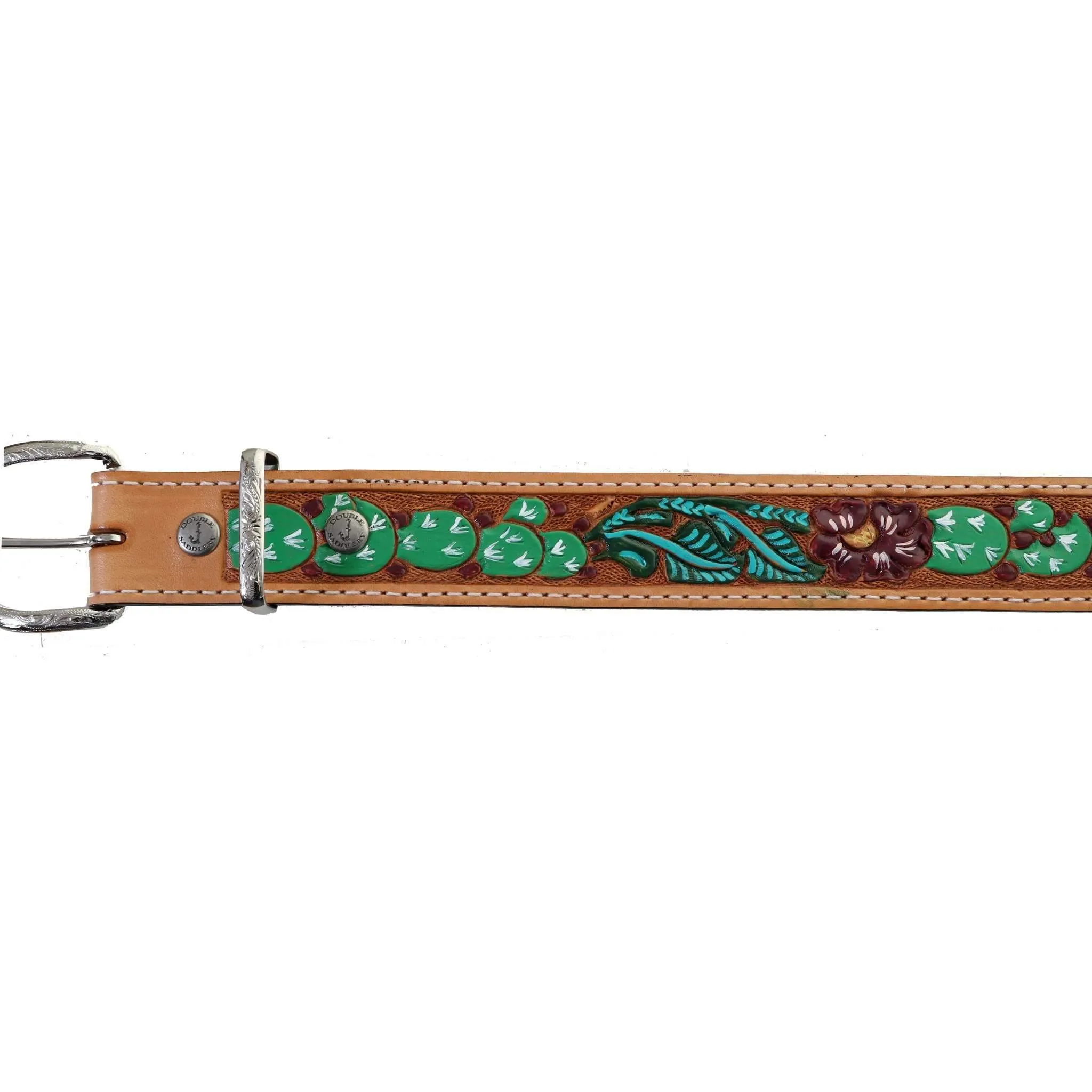 B1063 - Natural Floral/Cactus Painted Tooled Belt