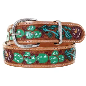 B1063 - Natural Floral/Cactus Painted Tooled Belt