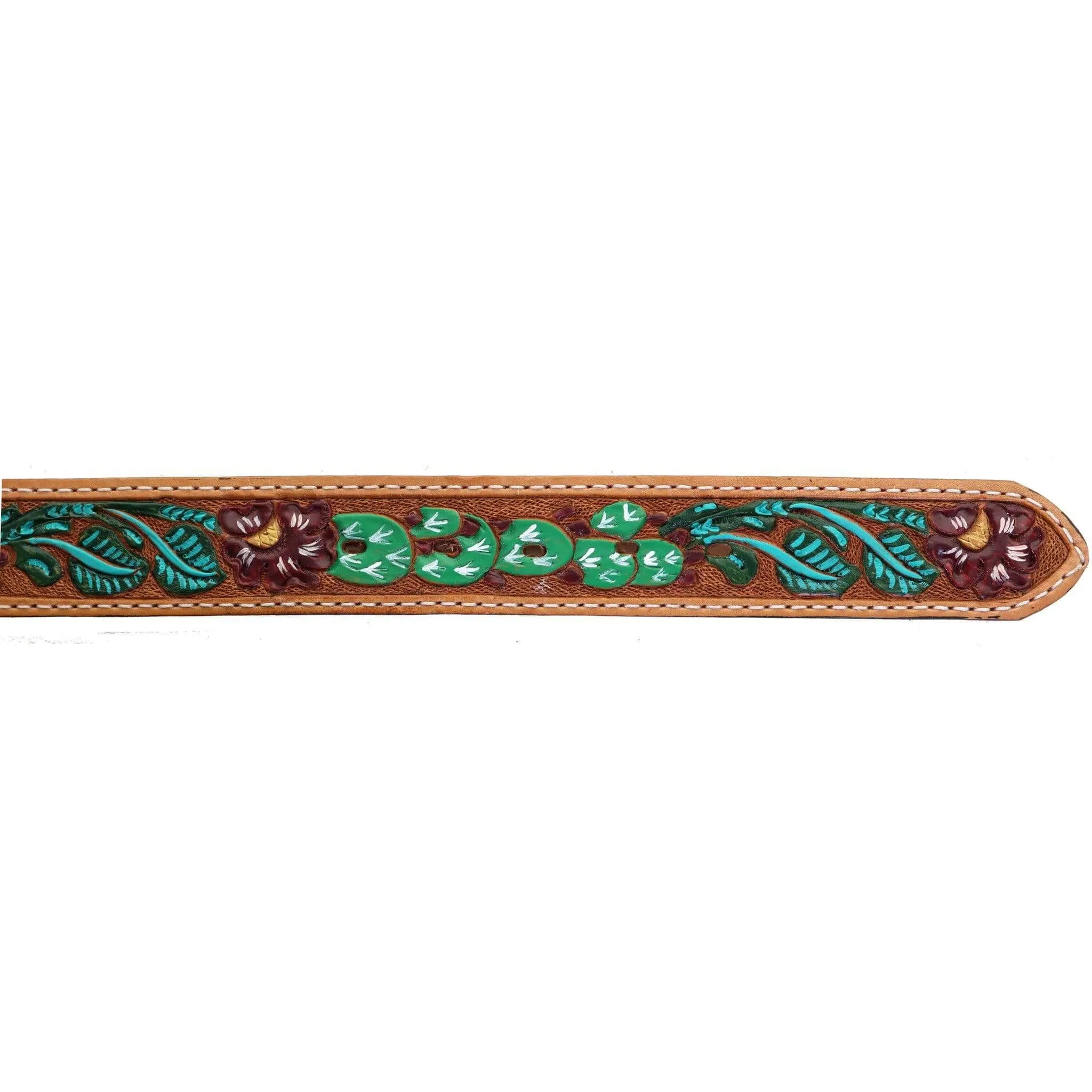 B1063 - Natural Floral/Cactus Painted Tooled Belt