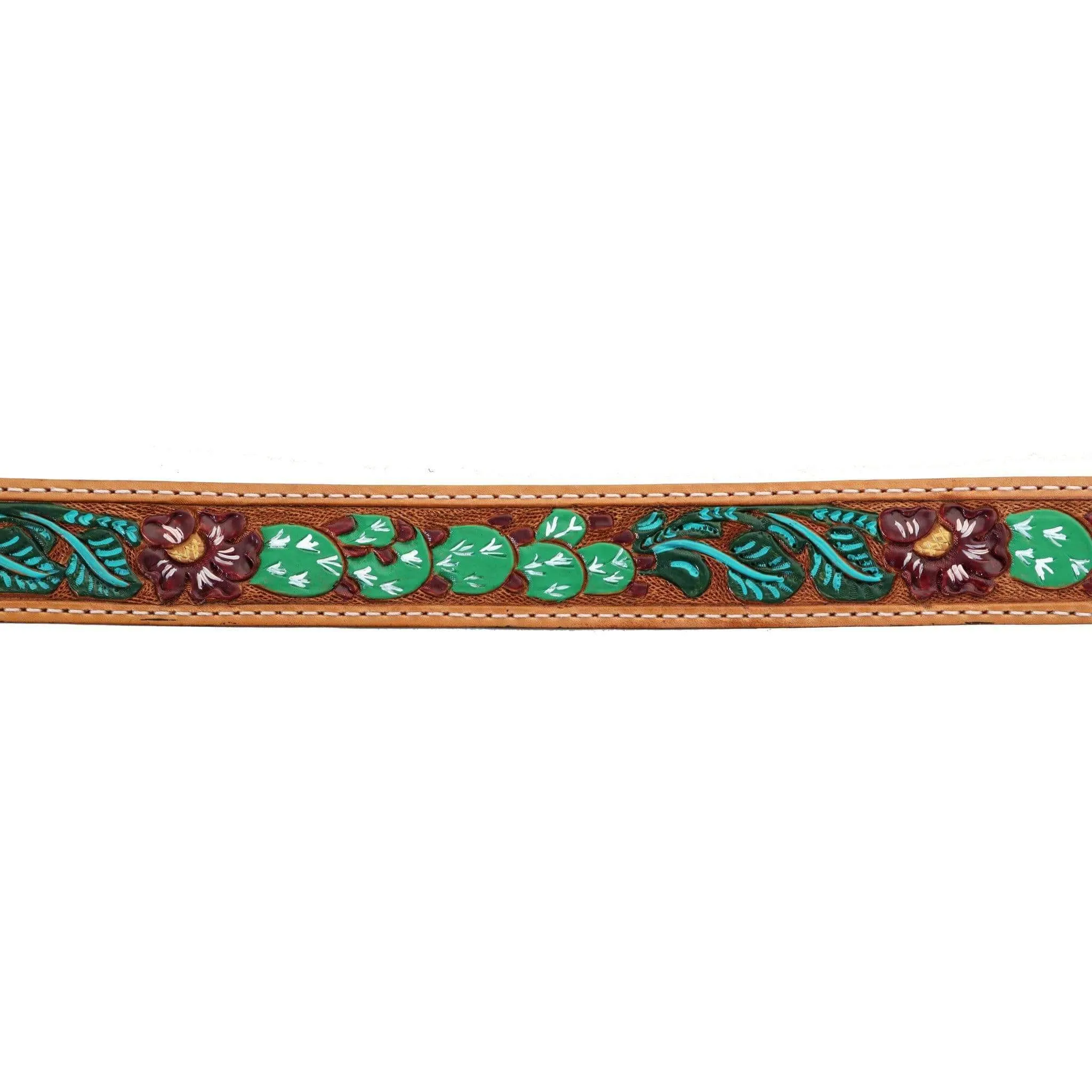 B1063 - Natural Floral/Cactus Painted Tooled Belt