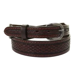 B1165 - Brown Basket Weave Tooled Belt