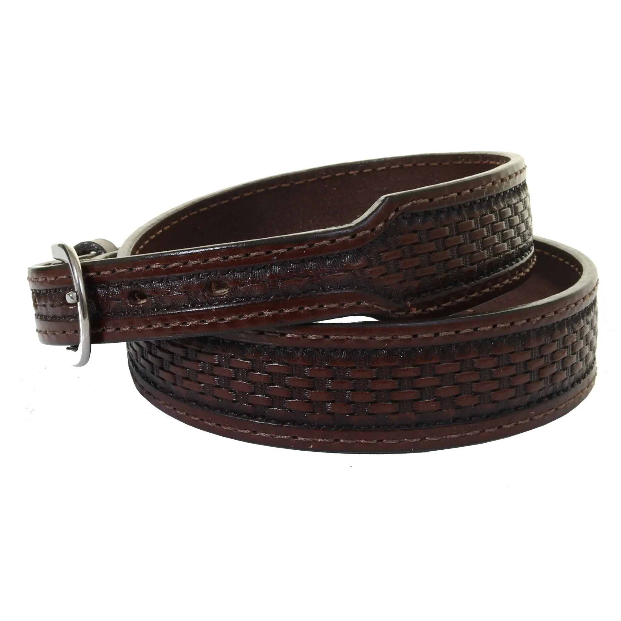 B1165 - Brown Basket Weave Tooled Belt