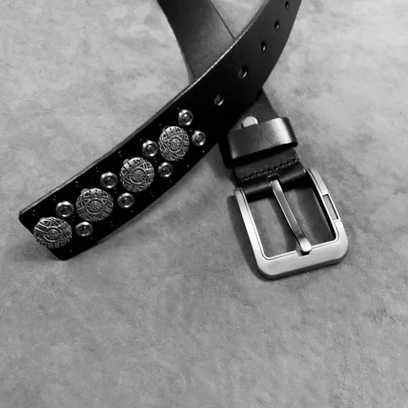 Badass Black Leather Metal Rock Punk Belt Black Motorcycle Belt Leather Rivet Belts For Men