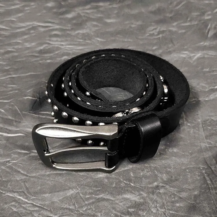 Badass Leather Metal Skull Belt Black Motorcycle Belt Cool Rivets Leather Round Belts For Men