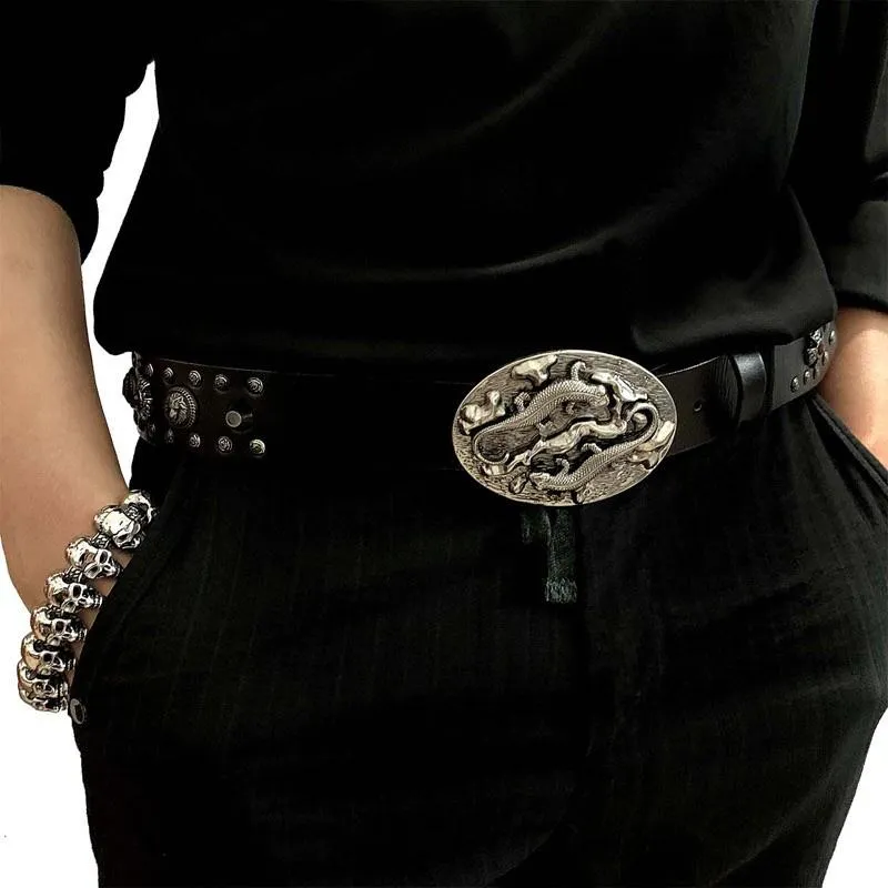 Badass Mens Leather Lizard Rivet Rock Punk Belt Motorcycle Belt Leather Belt For Men