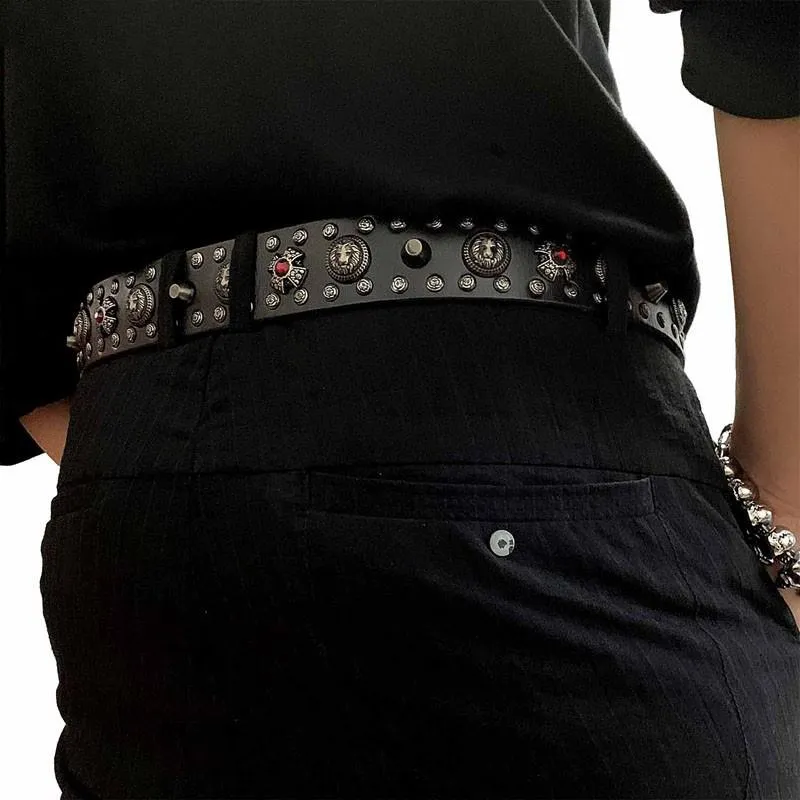 Badass Mens Leather Lizard Rivet Rock Punk Belt Motorcycle Belt Leather Belt For Men