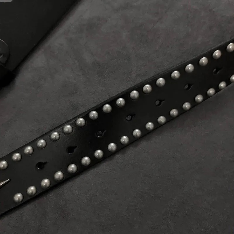 Badass Mens Leather Skull Rivet Rock Punk Belt Motorcycle Belt Leather Belt For Men