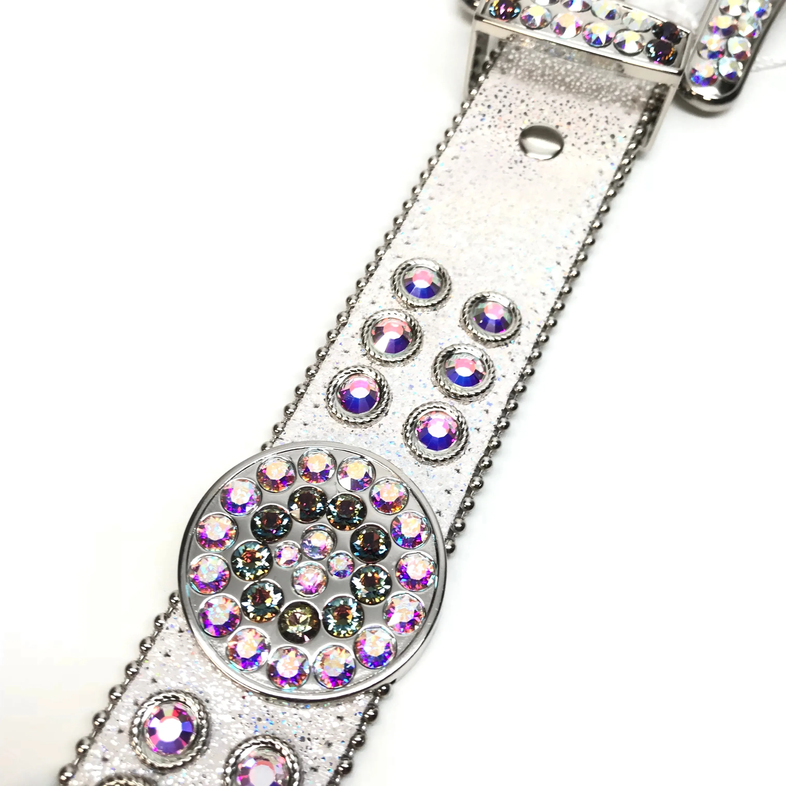 b.b. Simon White Iridescent Big Block Crystal Belt