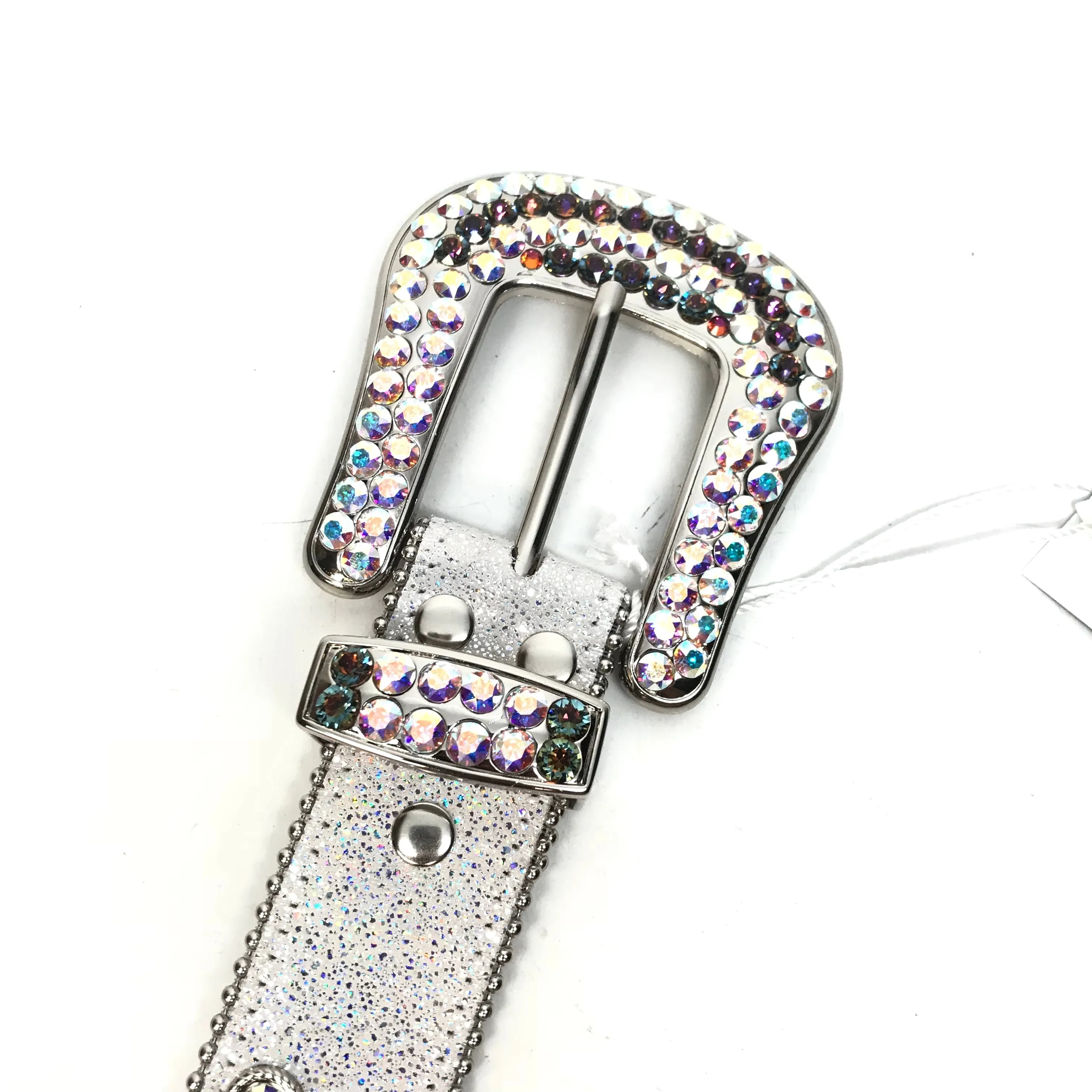 b.b. Simon White Iridescent Big Block Crystal Belt