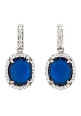 Beatrice Oval Gemstone Drop Earrings Silver Sapphire Hydro