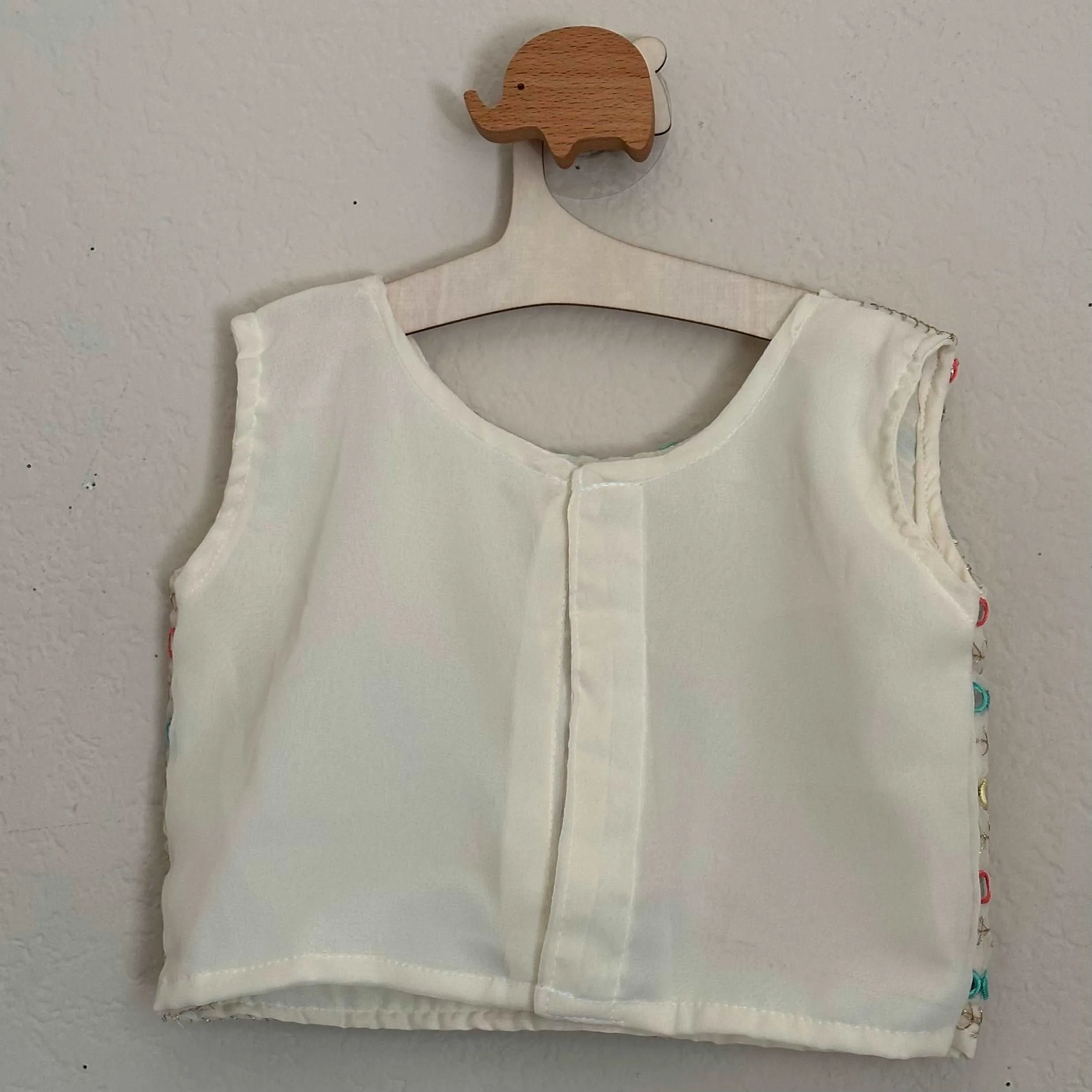 Beige Crop Top with Mirror Work and Skirt with Belt - 4 to 5 Years