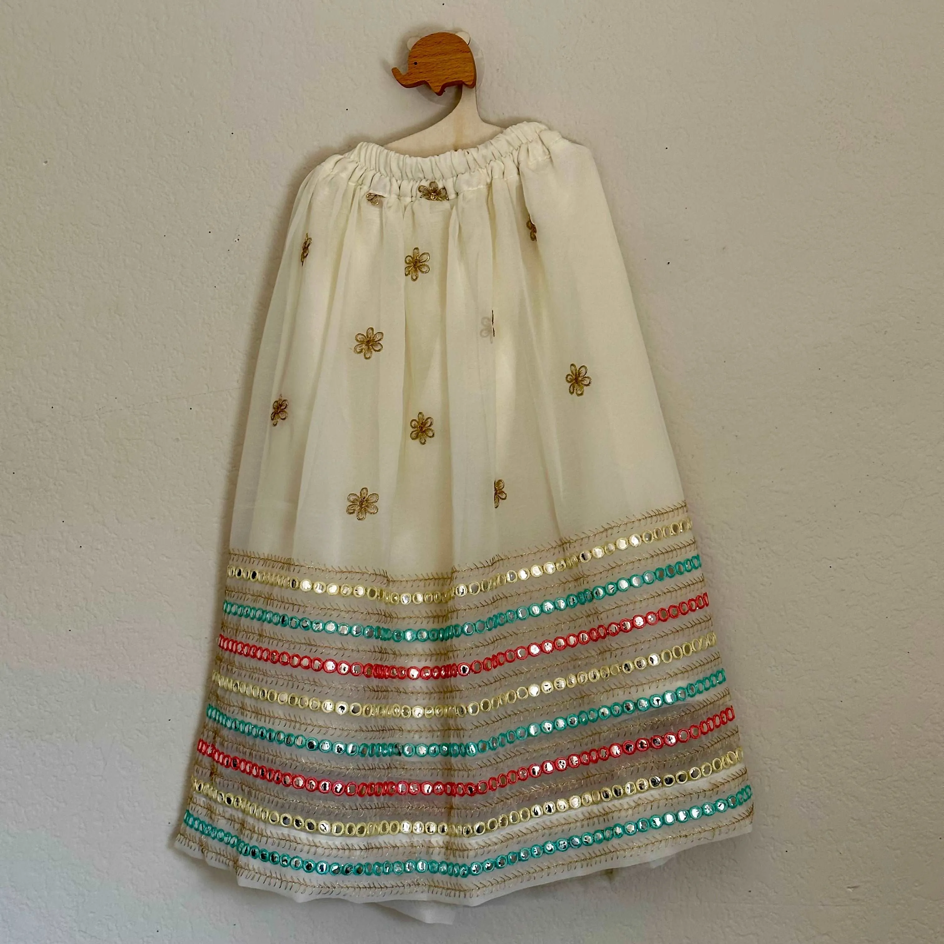 Beige Crop Top with Mirror Work and Skirt with Belt - 4 to 5 Years