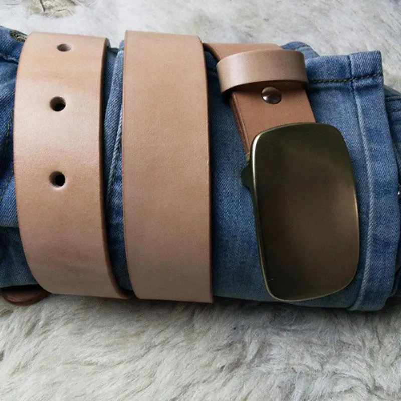 Beige Handmade Leather Mens Belt Leather Belt for Men