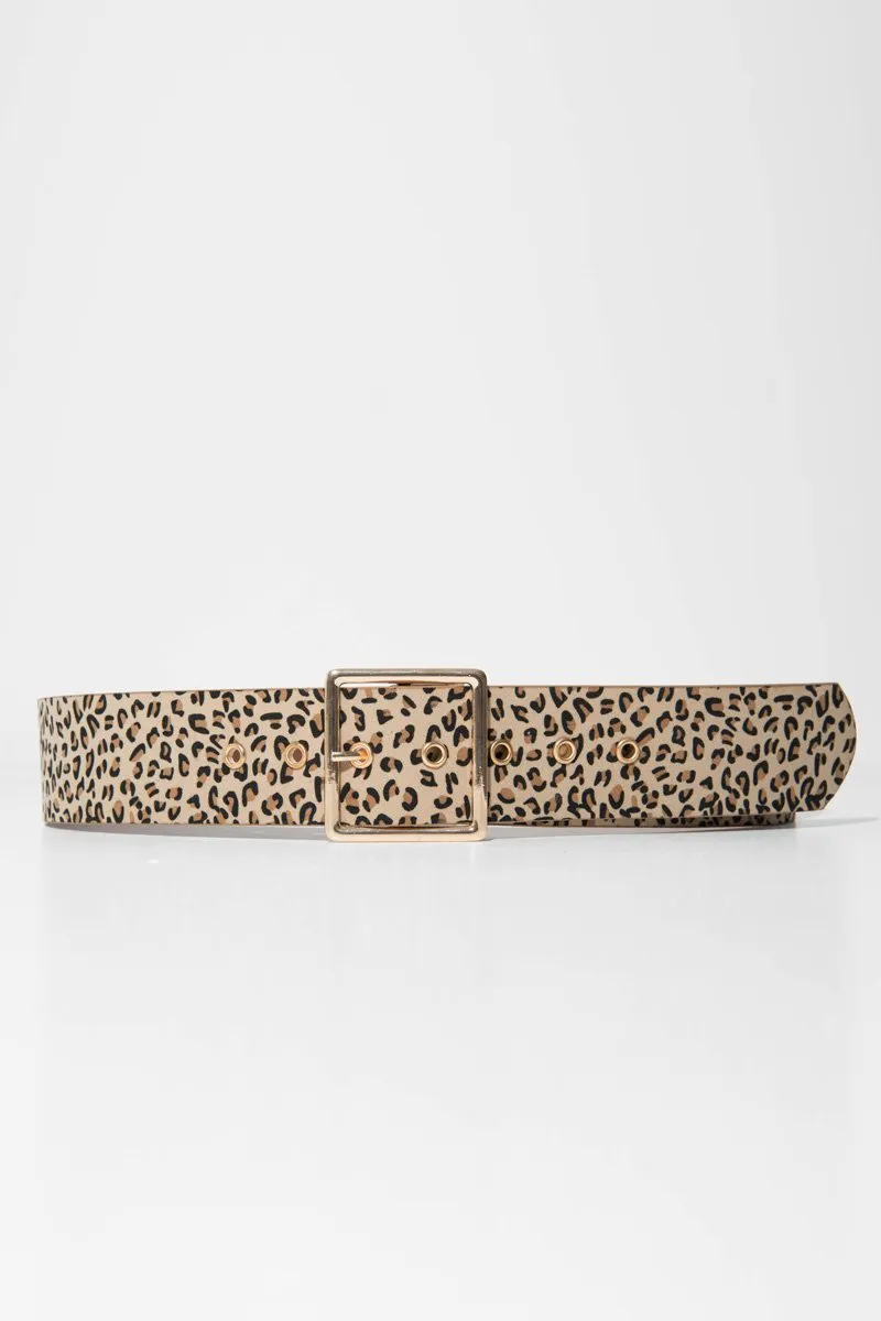 Beige Leopard Print Wide Belt - Myanni